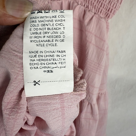 Light Pink Ruched Bodice Baby Doll Mini Dress Spaghetti Straps Swing Size L - Picture 11 of 16